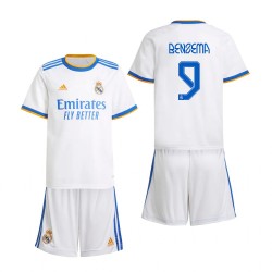 Camisola Real Madrid Karim Benzema 9 Criança Equipamento Primeiro 2021-2022 Manga Curta
